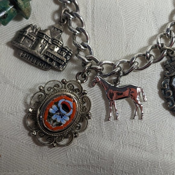 Sterling Silver New Link Eclectic Swiss Charm Bracelets With Seven VintageCharms - Picture 3 of 12